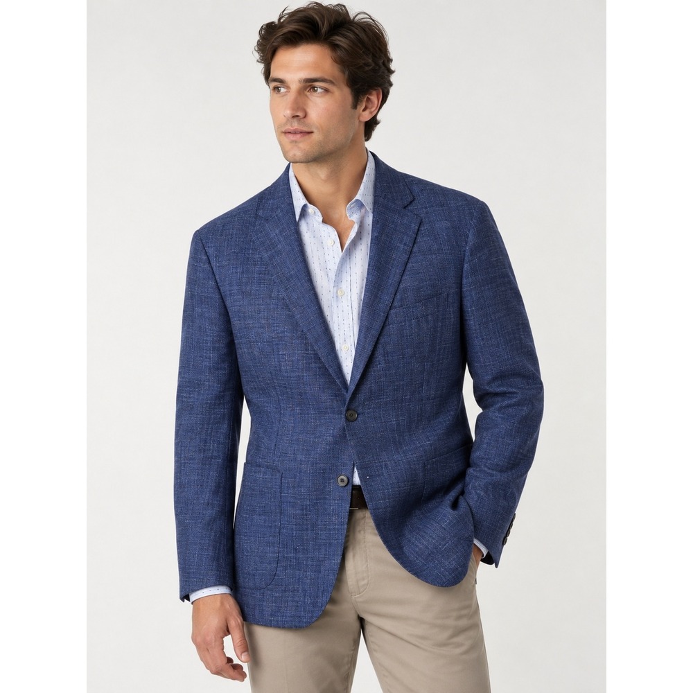 Samuelsohn Loro Piana Summertime Sport Coat Mens 42R Wool Silk Linen Blue